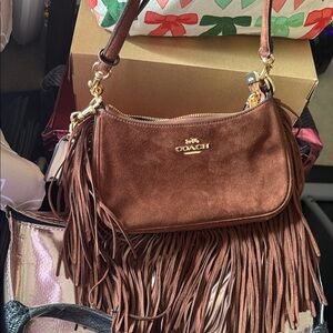 Coach Suede Brown Fringe Shoulder Bag
